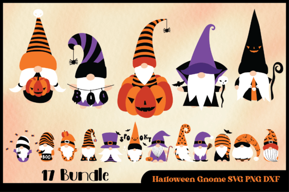 17 Bundle Gnome Halloween Character PNG